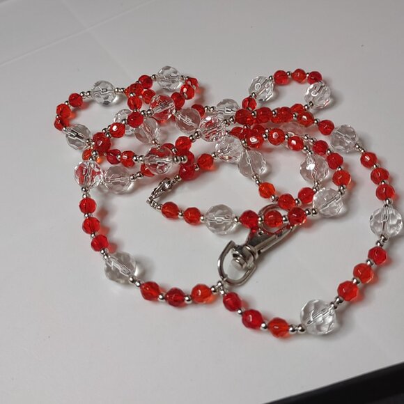 Red And Clear Glass Bead Lanyard - Picture 4 of 6
